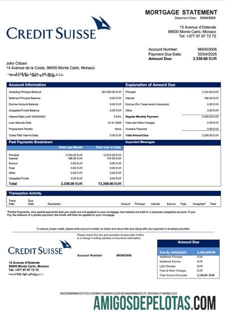 para download Mônaco Credit Suisse (Mônaco) Declaração de hipoteca Word e modelo PDF